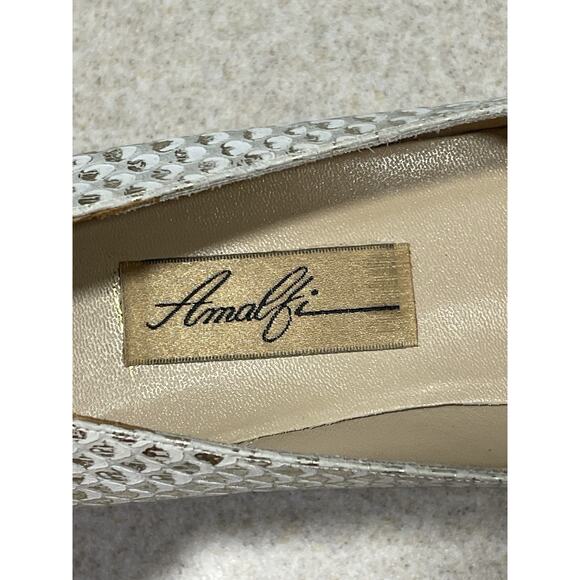 Amalfi Italian Leather Snakeskin Print White/Shiny Gold Pumps Women’s 8B Wedding - Picture 9 of 11